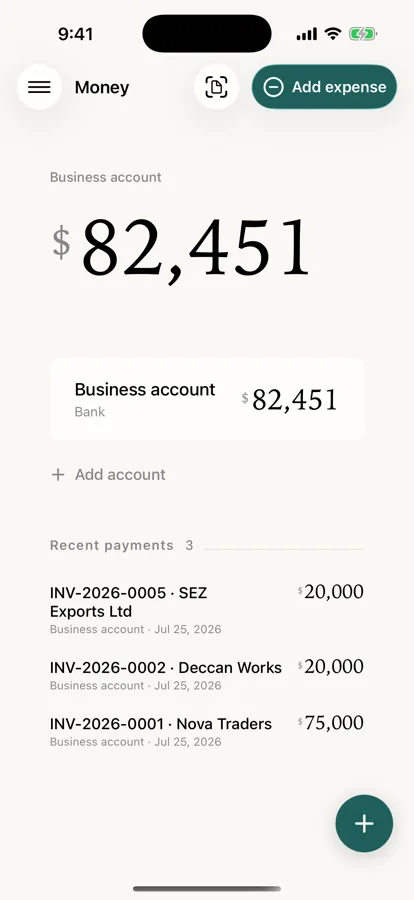 The Money screen on iPhone showing outstanding and paid totals.